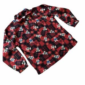 Teddy Bear Plaid 1/4 Zip Fleece Pullover Sweater 90s Oceanic Classic Unisex XL